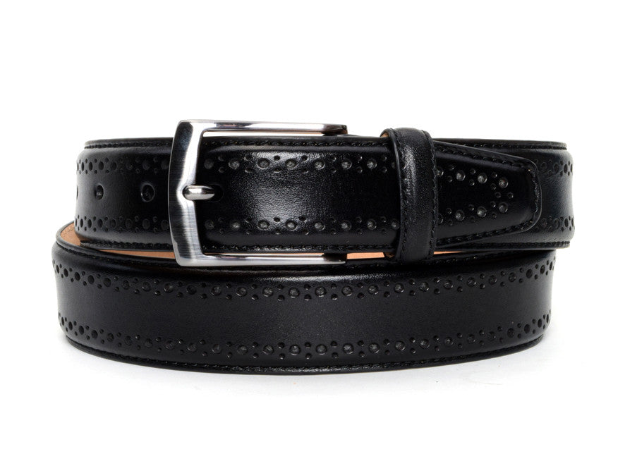 Black Perforated Leather Dress Belt - Warfield & Grand Belts