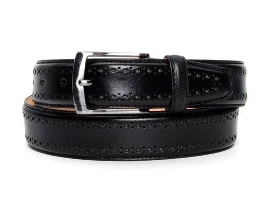 Black Perforated Leather Dress Belt - Warfield & Grand Belts