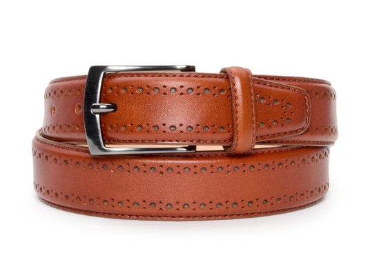 Cognac Perforated Leather Dress Belt - Warfield & Grand Belts