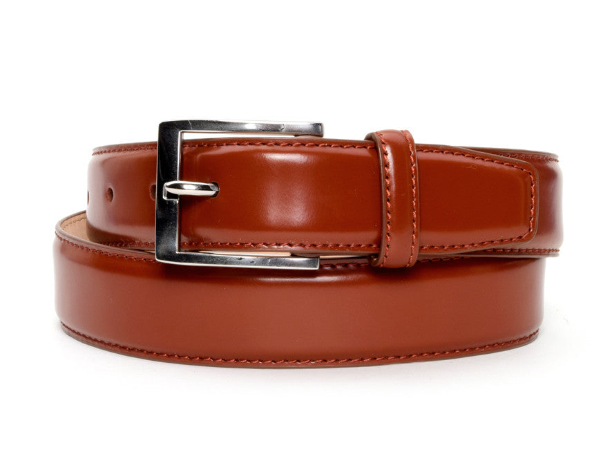 Cognac Spazzolato Leather Dress Belt - Warfield & Grand Belts